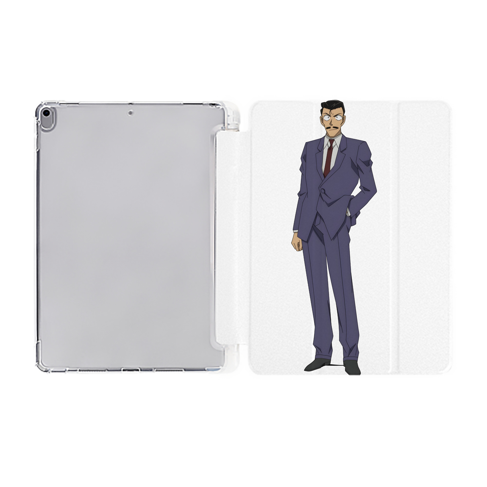 （画像用） 名探偵コナン 毛利 小五郎 もうり こごろう Detective Conan IPad ケース ペン収納付き 三つ折りスタンド PUレザー×シリコン 対応機種9.5/10.5/10.9インチ